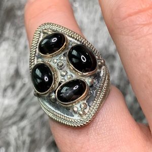 Constance - Black Onyx - Israeli Artisan925 Sterling Silver Ring - Size 8